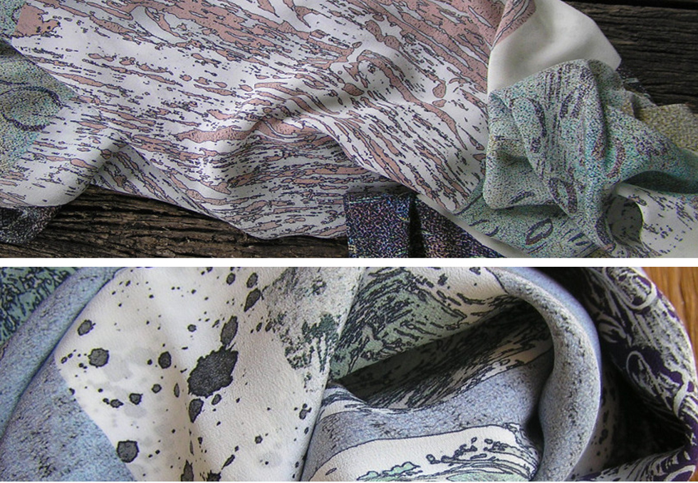 Pods Silk Crepe de Chine Scarf detail